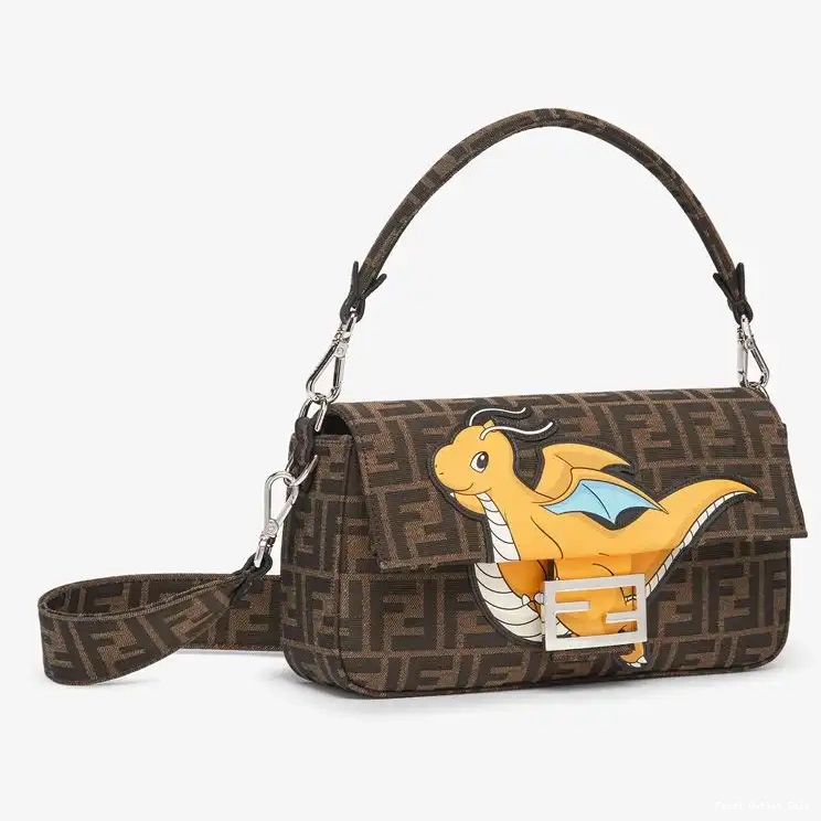 Cheap Baguette Yellow Bag Brown Fendi Motif Dragon Pokmon Fabric Medium In FF 0629